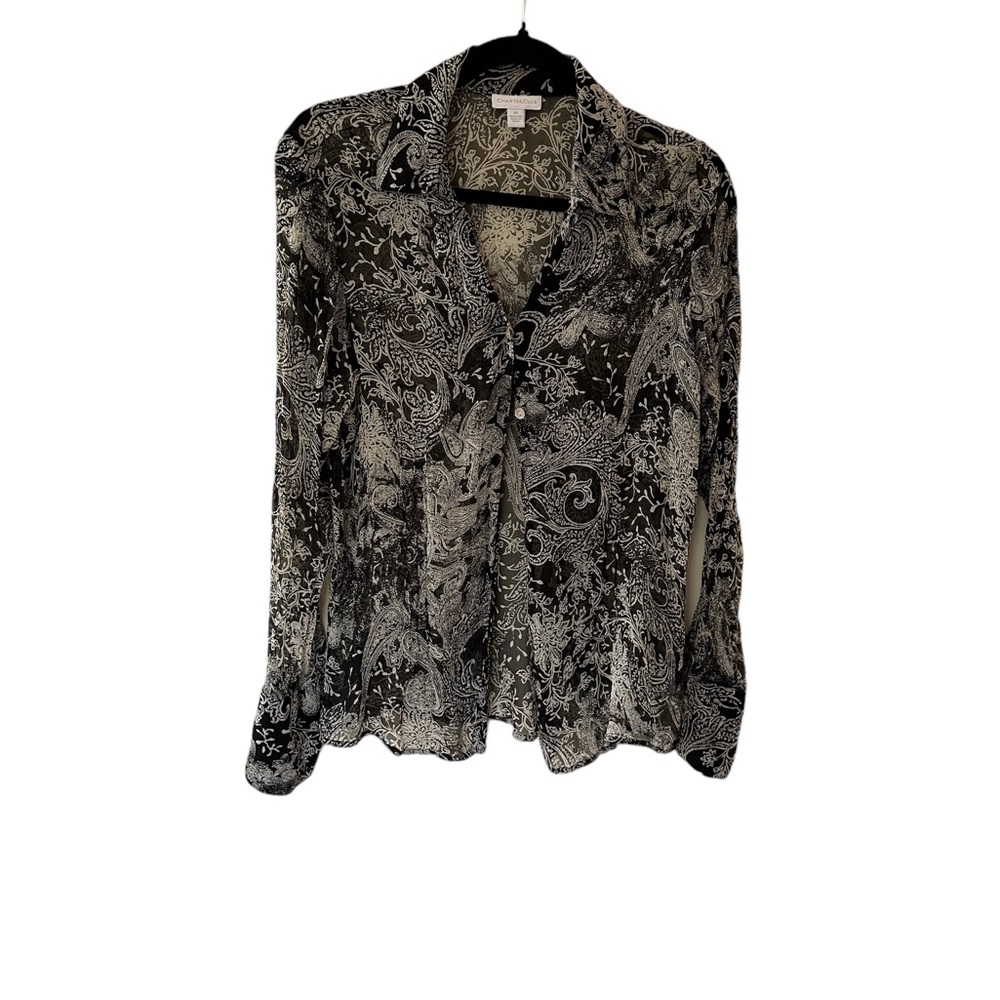 Charter Club Women's black and white silk blouse size 12   363